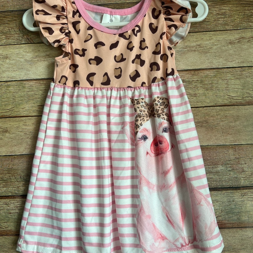 Pink and Brown Animal Print Kids Dress 3/6 mo fits more 6mo